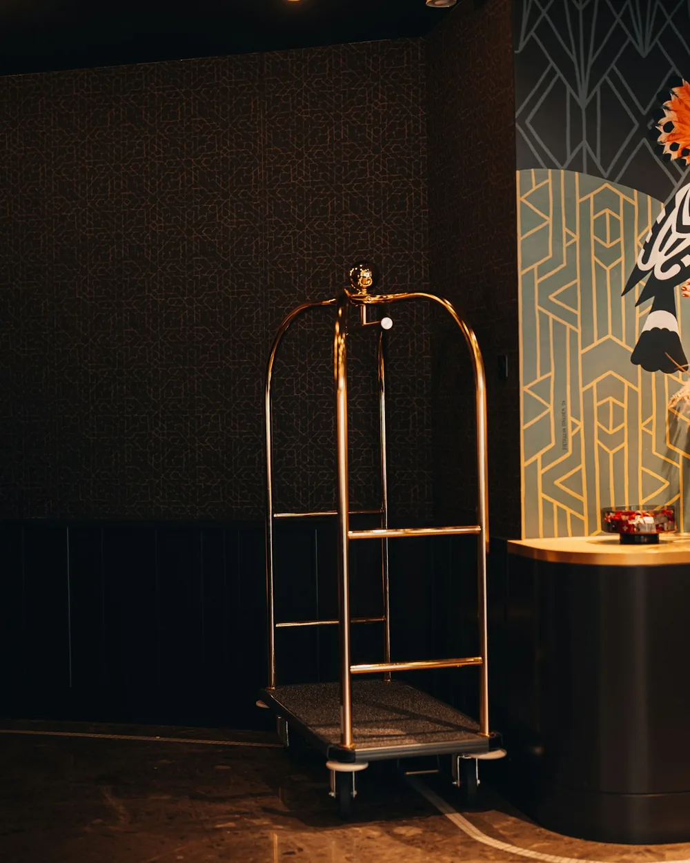 Warm modern hotel lobby ready to welcome guests.