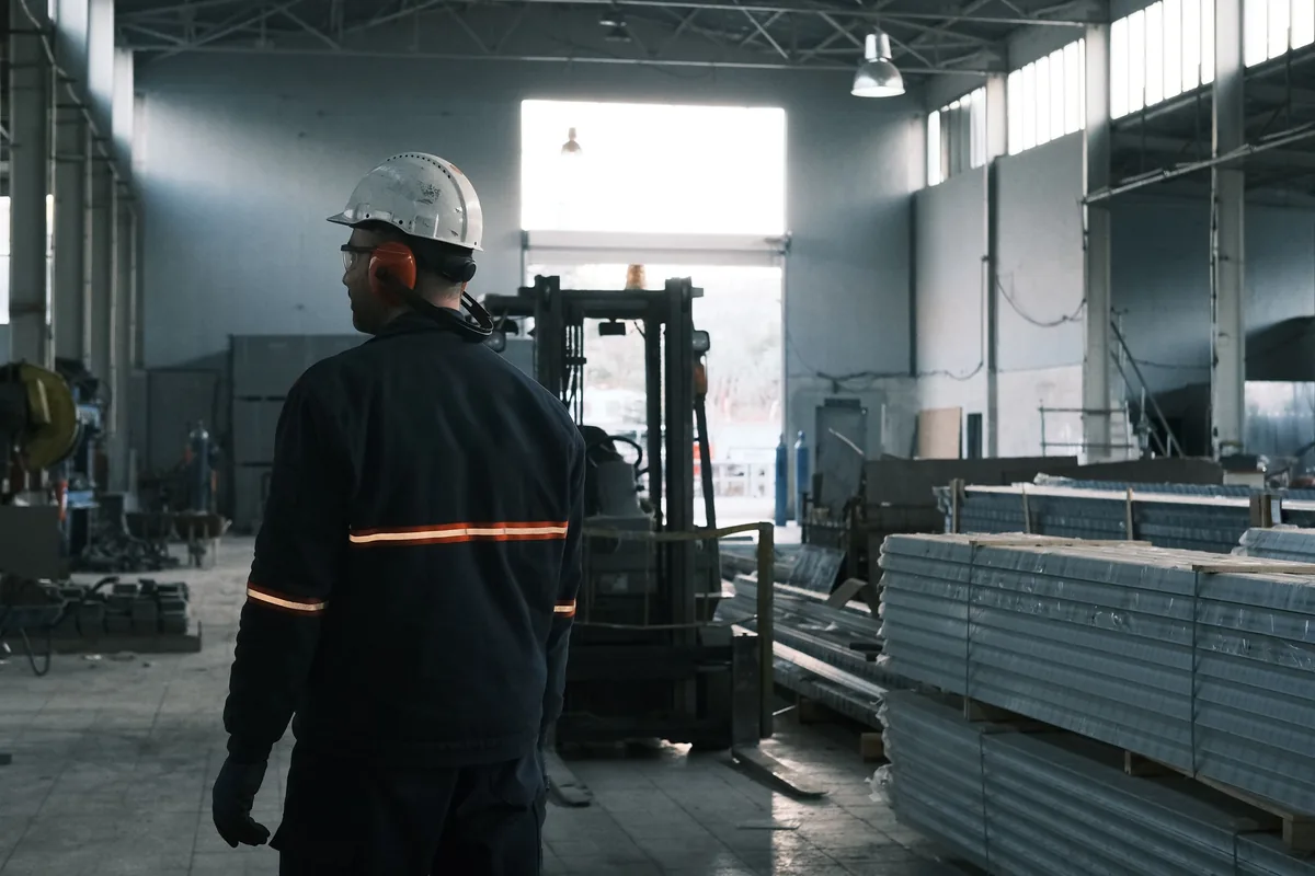 Technician working on a modern manufacturing production floor.